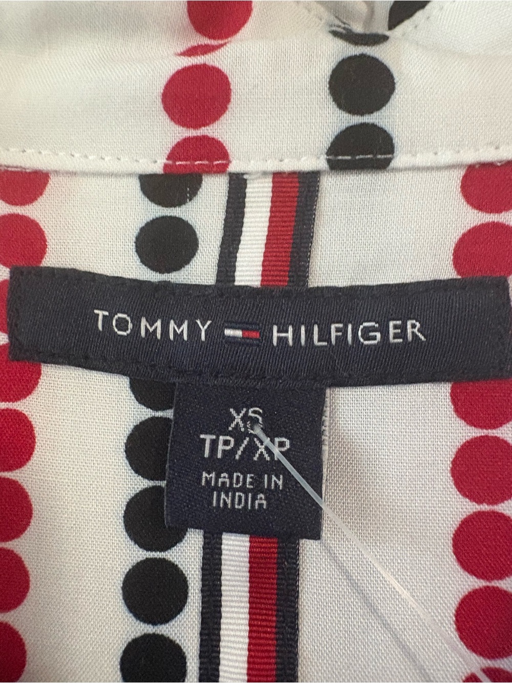 Tommy Hilfiger Striped Shirt Dress XS Red Black White Tie Waist - Picture 4 of 9